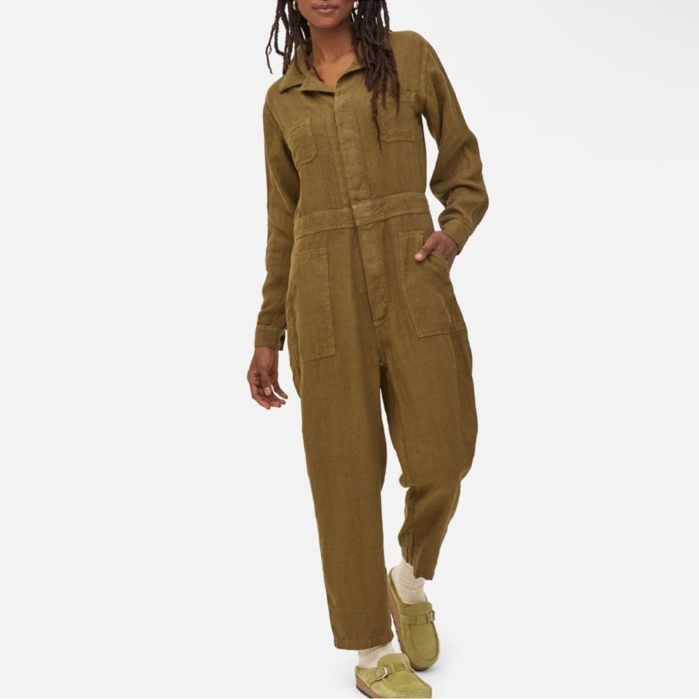 MATE the Label Long Sleeve Linen Jumpsuit Green Size XS